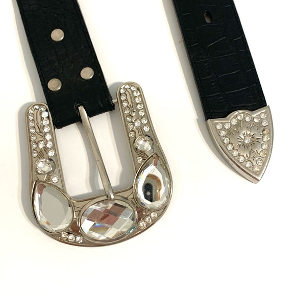 Nocona Black Leather Belt with Conchos and Rhinestones Western Belt Size 35 - Picture 7 of 15